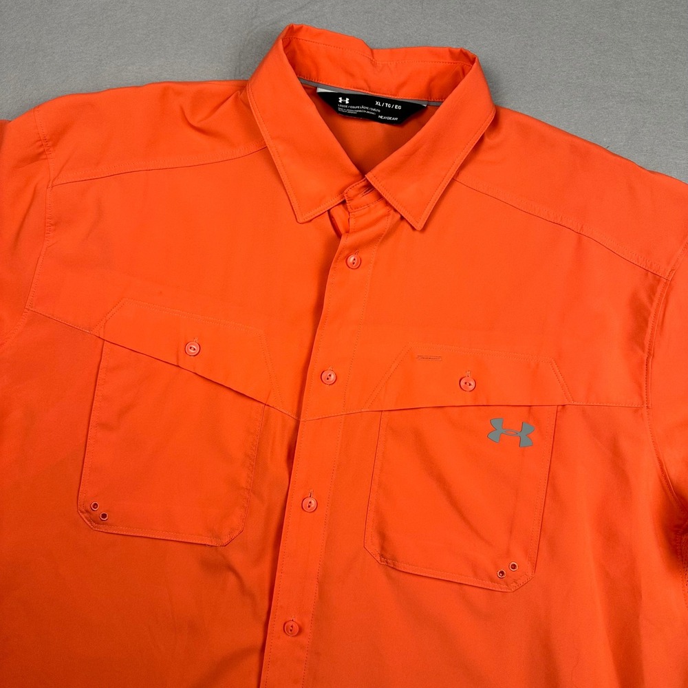 Under Armour Tide Chaser Shirt Mens XL Coral Short Sleeve Fishing Button Up